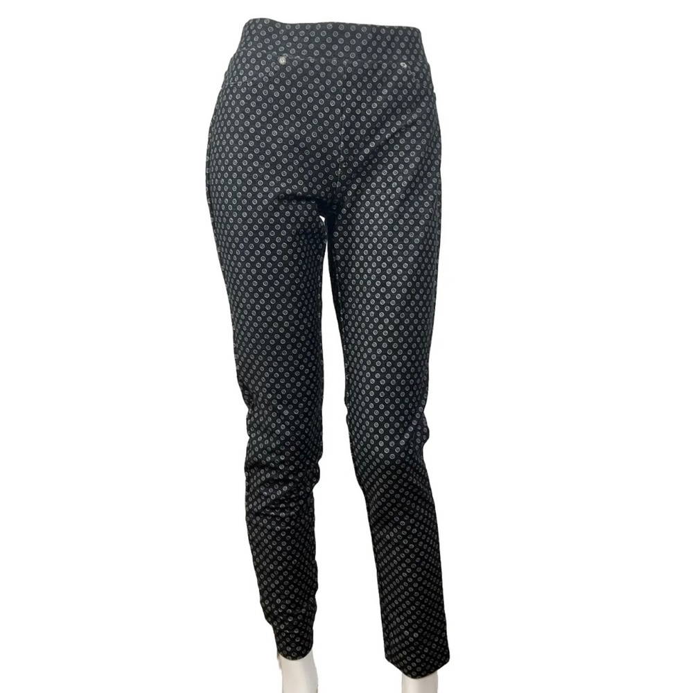 MICHAEL KORS Womens Pants Medium Black Gray Pull On Skinny Leg Stretch Knit Logo